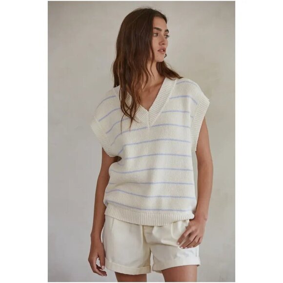 REFORMATION Janey Cotton Sweater Vest in Pablo Stripe Size Small - Picture 1 of 9